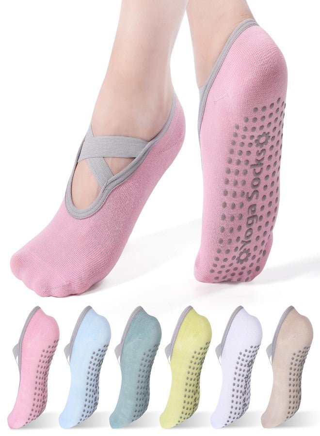 Velmitten 6 Pairs Yoga Socks for Women Non Slip Pilates Socks with Straps Yoga Accessories for Workout Ballet Dance(Morandi Color) - Image 1